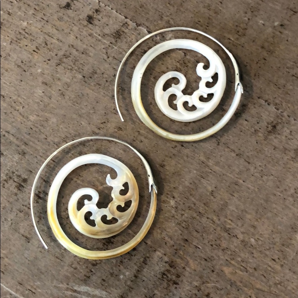 Beautifully Carved Shell Spiral Earrings